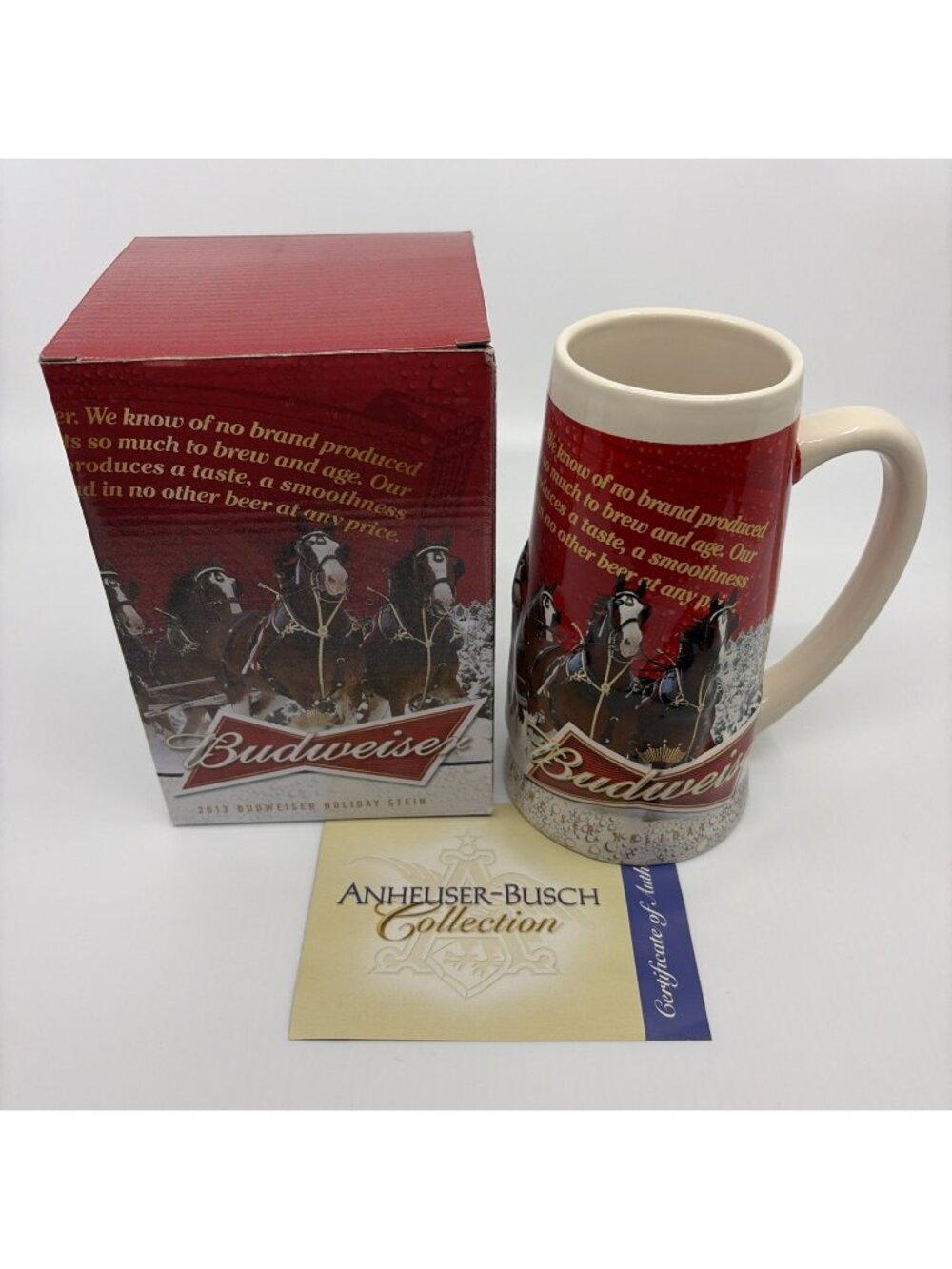 Budweiser Clydesdale Holiday Stein 2013 Sights of the Season Anheuser Busch COA